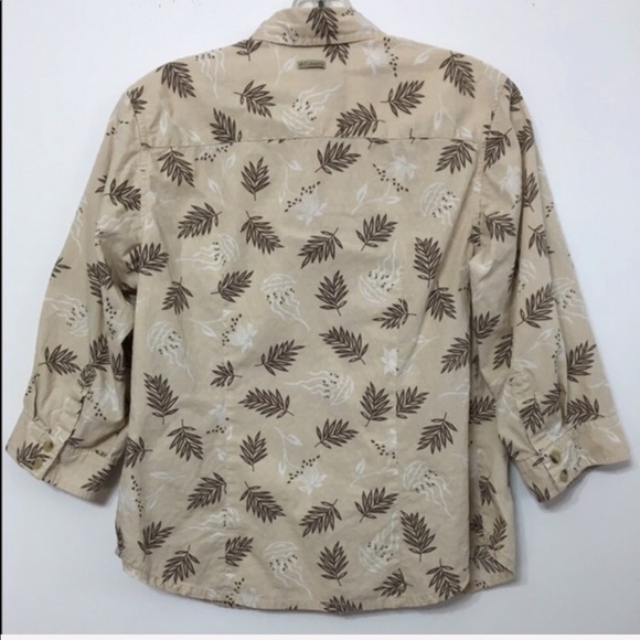 Columbia leaf print 3/4 sleeve button front blouse size medium - Picture 5 of 7